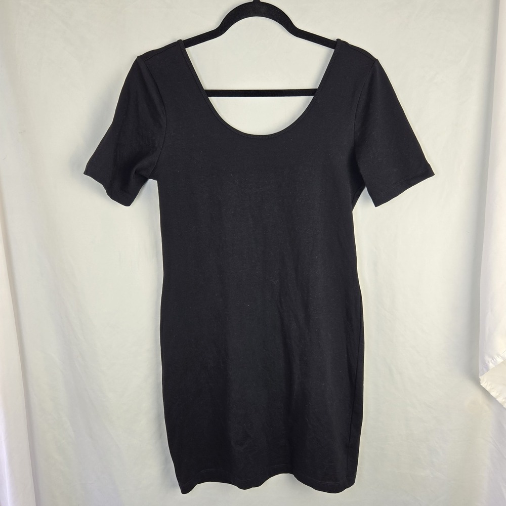 Forever 21 Bodycon Scoop Neck Low Back Mini Dress Black Large Retro Y2K Classic